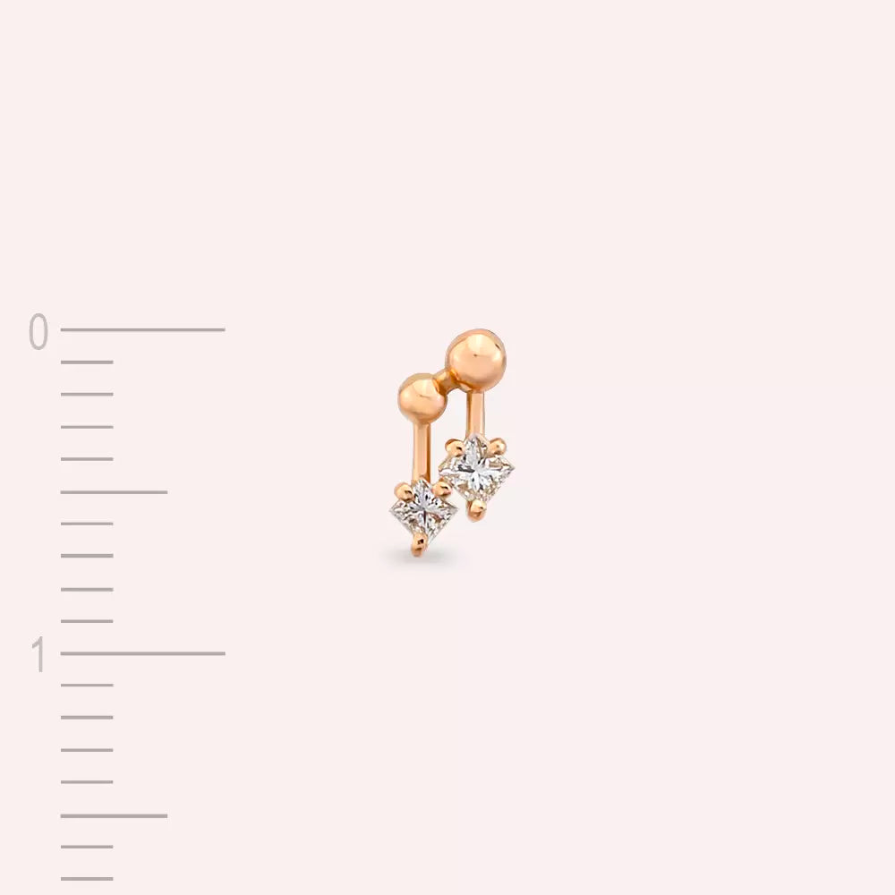 Mini Pulse Princess Cut Diamond Rose Gold Single Earring