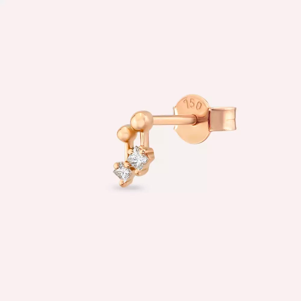 Mini Pulse Princess Cut Diamond Rose Gold Single Earring