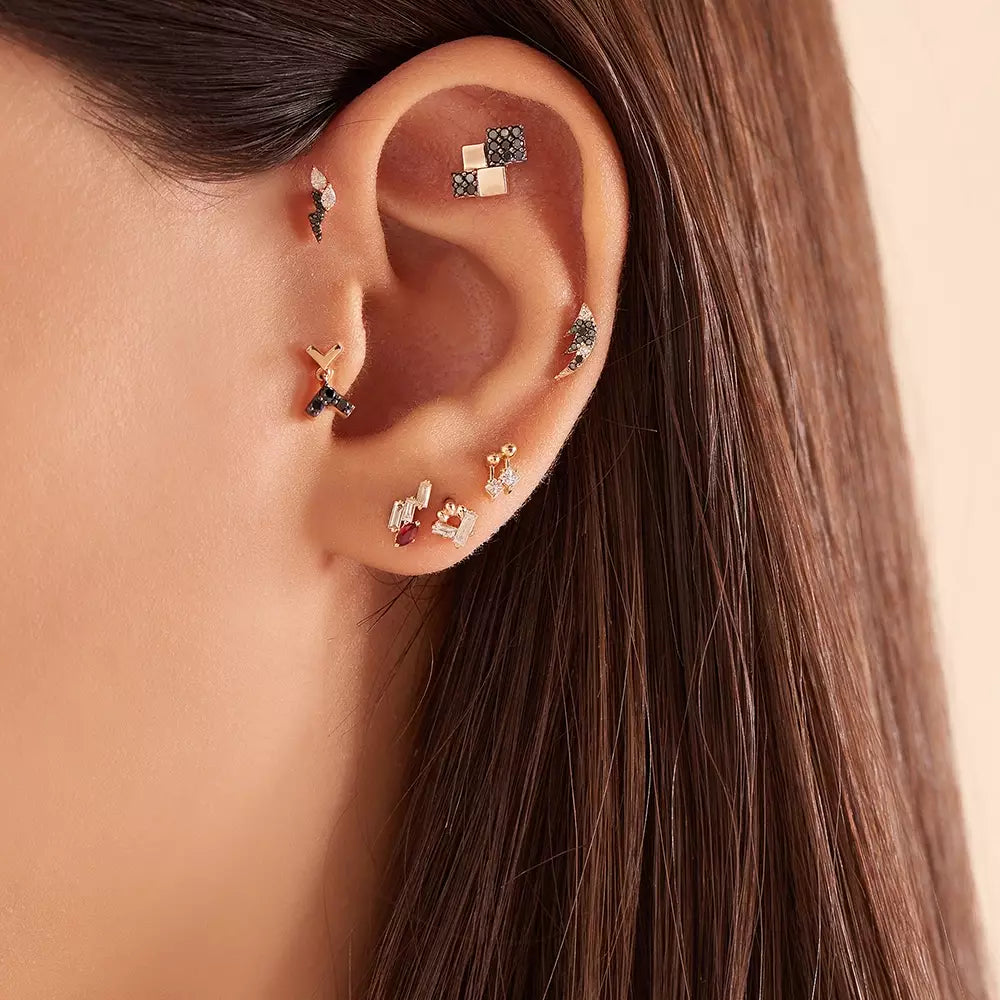 Mini Pulse Princess Cut Diamond Rose Gold Single Earring