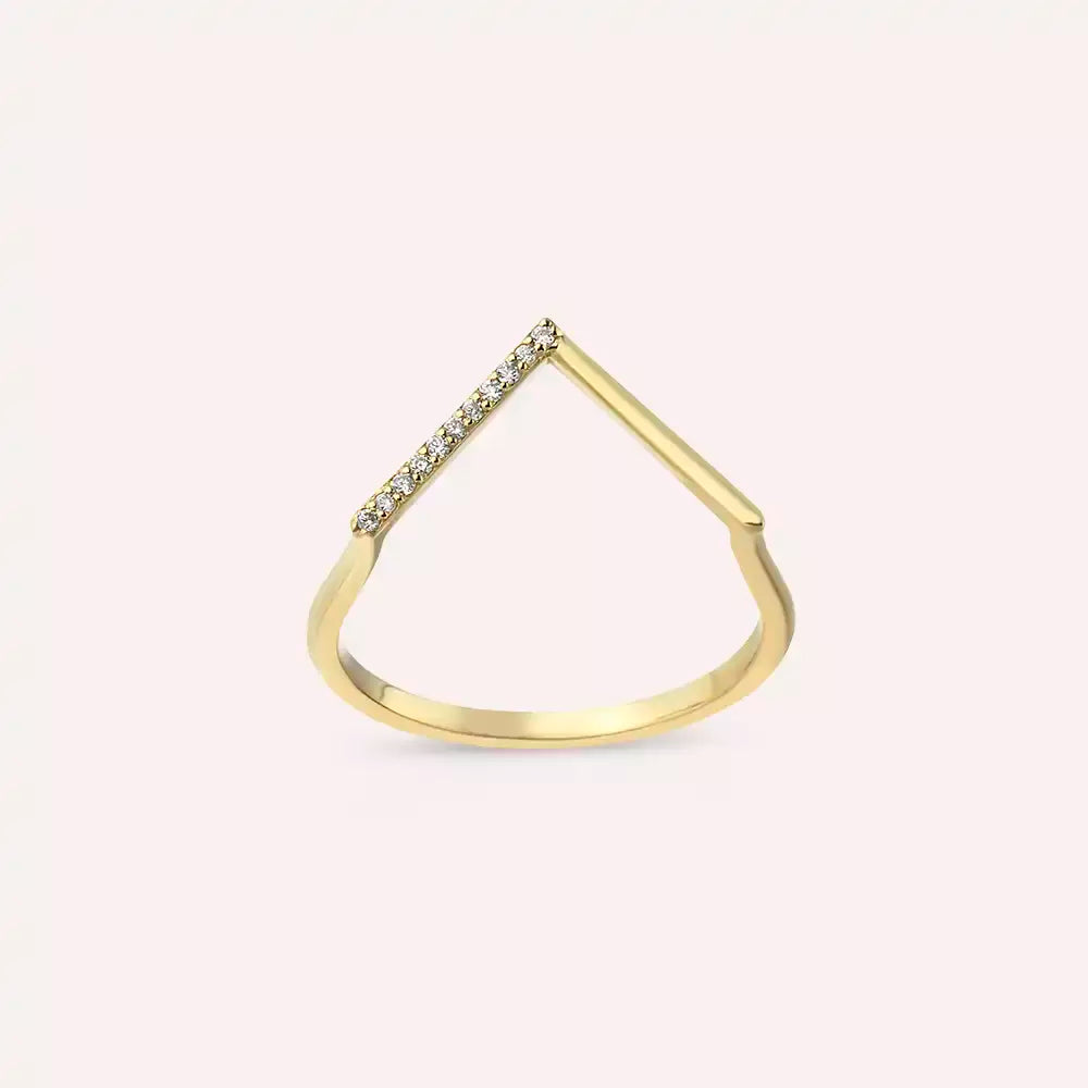 Minimal Diamond Yellow Gold V Ring