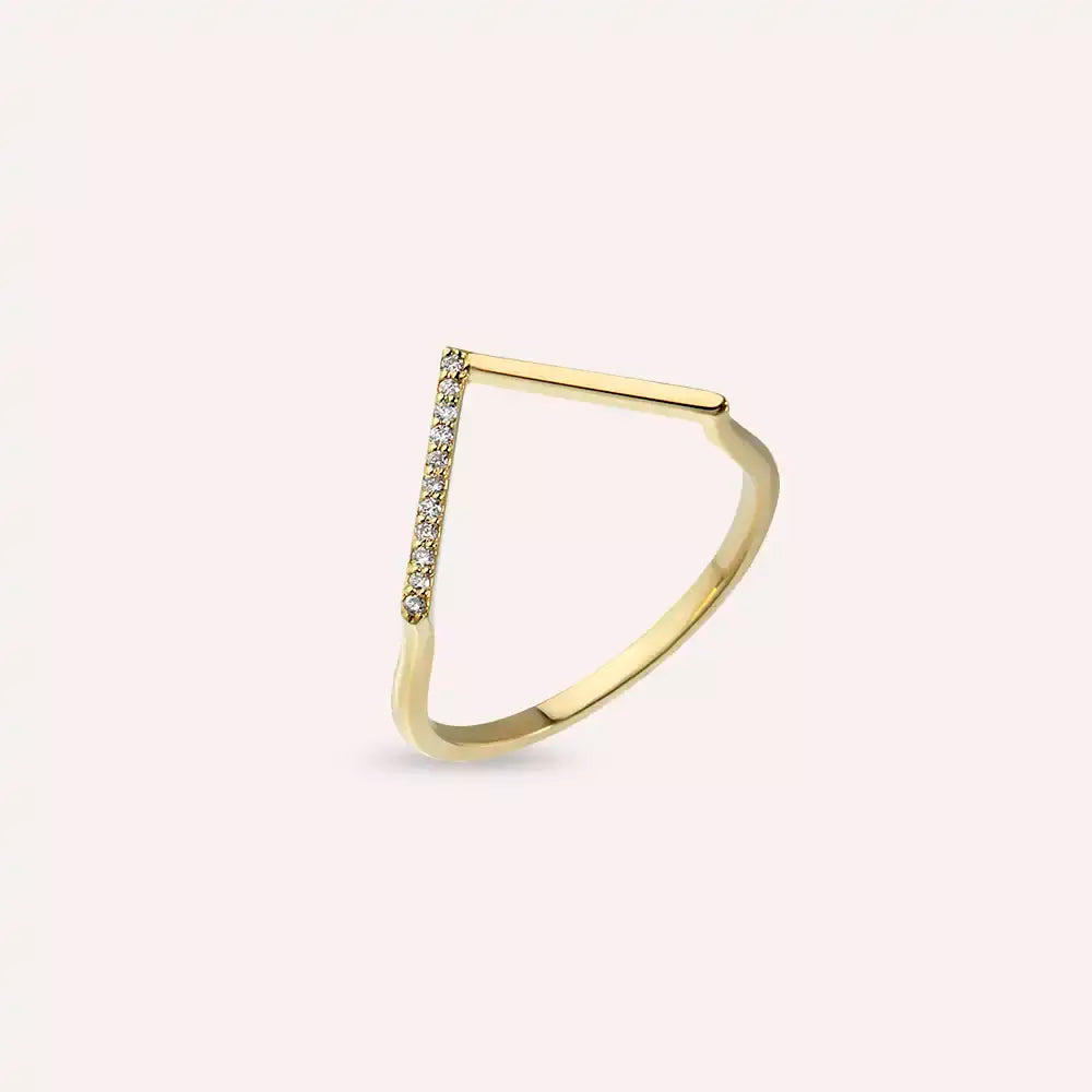 Minimal Diamond Yellow Gold V Ring