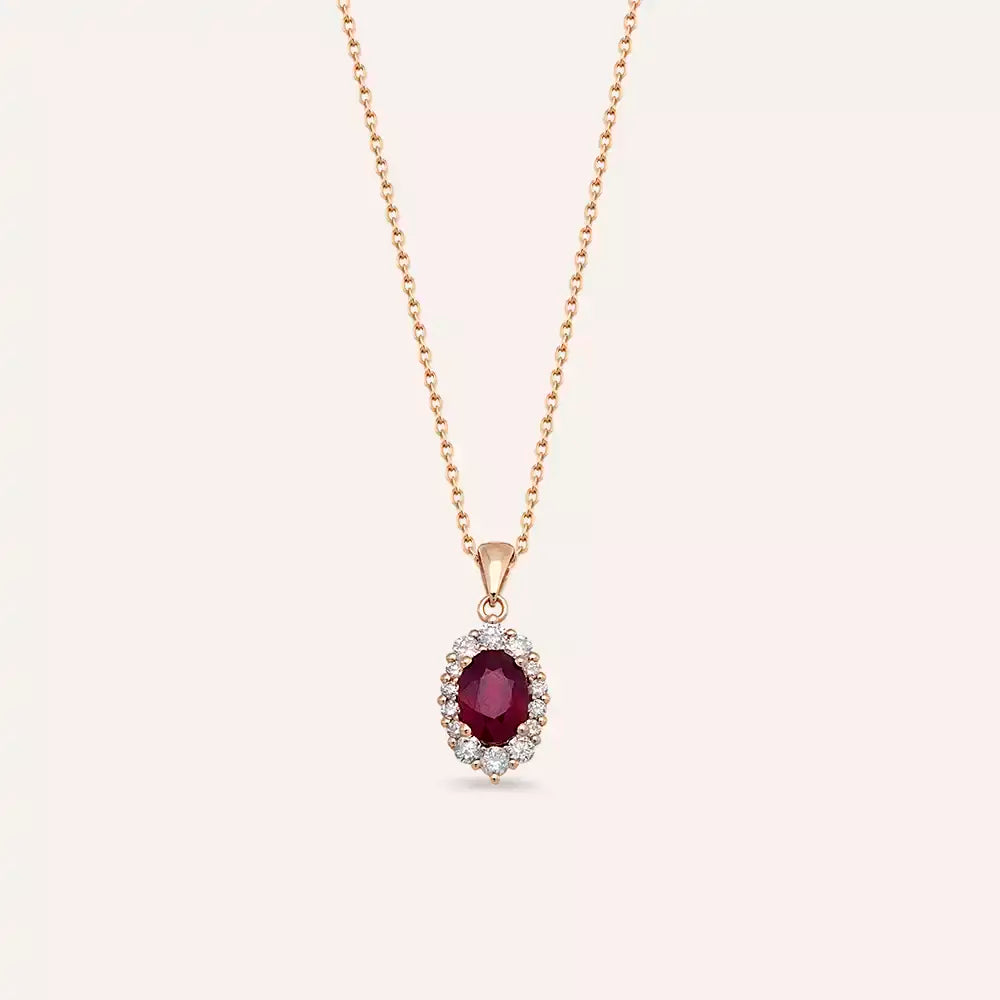 Regina Rose Gold Necklace with Diamond and Ruby Stones