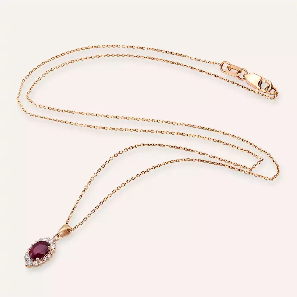 Regina Rose Gold Necklace with Diamond and Ruby Stones