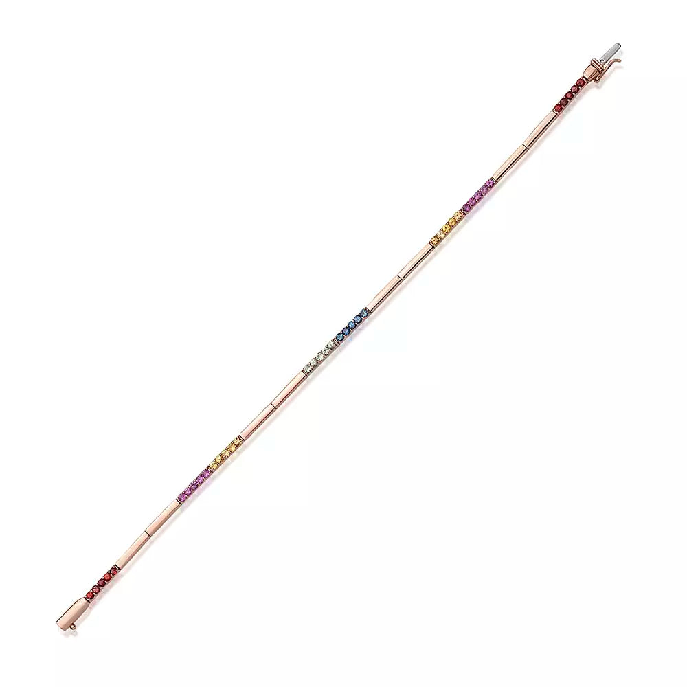 Mosaic 1.29 CT Multicolor Sapphire Rose Gold Bracelet
