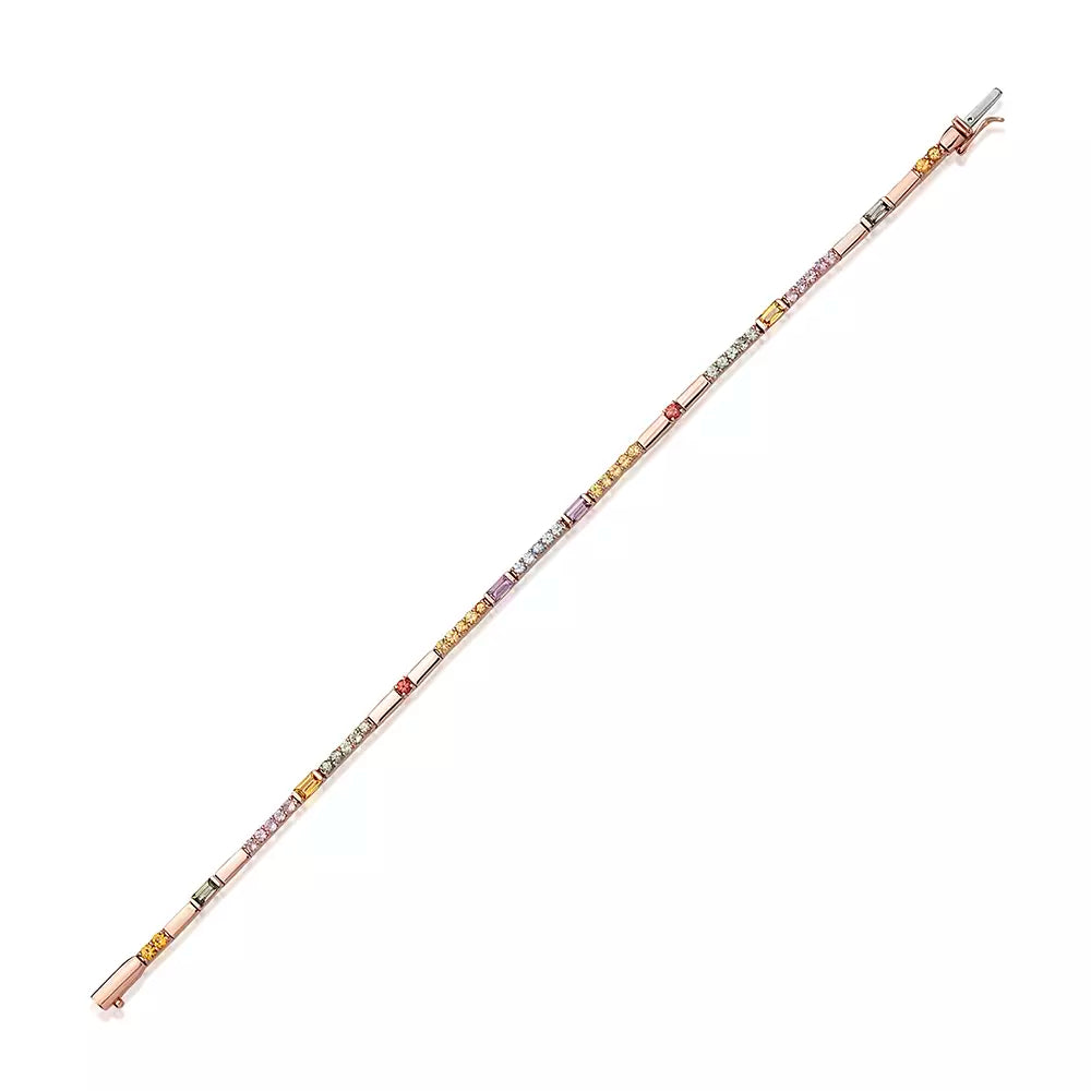 Mosaic 2.44 CT Multicolor Safir Taşlı Rose Altın Suyolu Bileklik