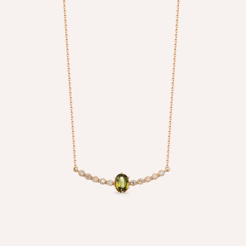 Moss 1.29 CT Green Sapphire and Diamond Rose Gold Necklace