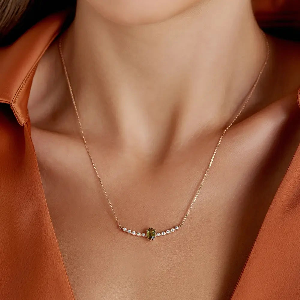 Moss 1.29 CT Green Sapphire and Diamond Rose Gold Necklace