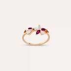 Pixie Multicolor Sapphire, Ruby, and Diamond Rose Gold Flower Ring