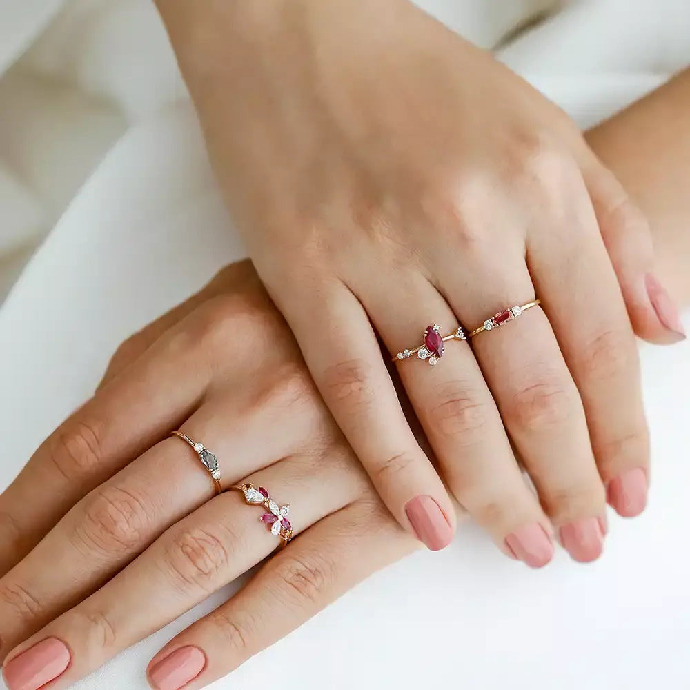 Pixie Multicolor Sapphire, Ruby, and Diamond Rose Gold Flower Ring