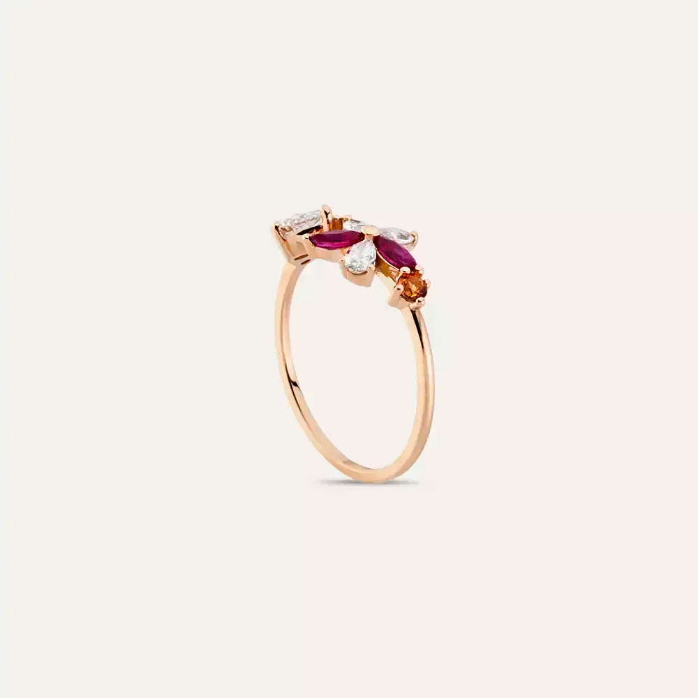 Pixie Multicolor Sapphire, Ruby, and Diamond Rose Gold Flower Ring