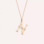 N Harf 0.04 CT Baget Pırlanta Taşlı Rose Altın Kolye
