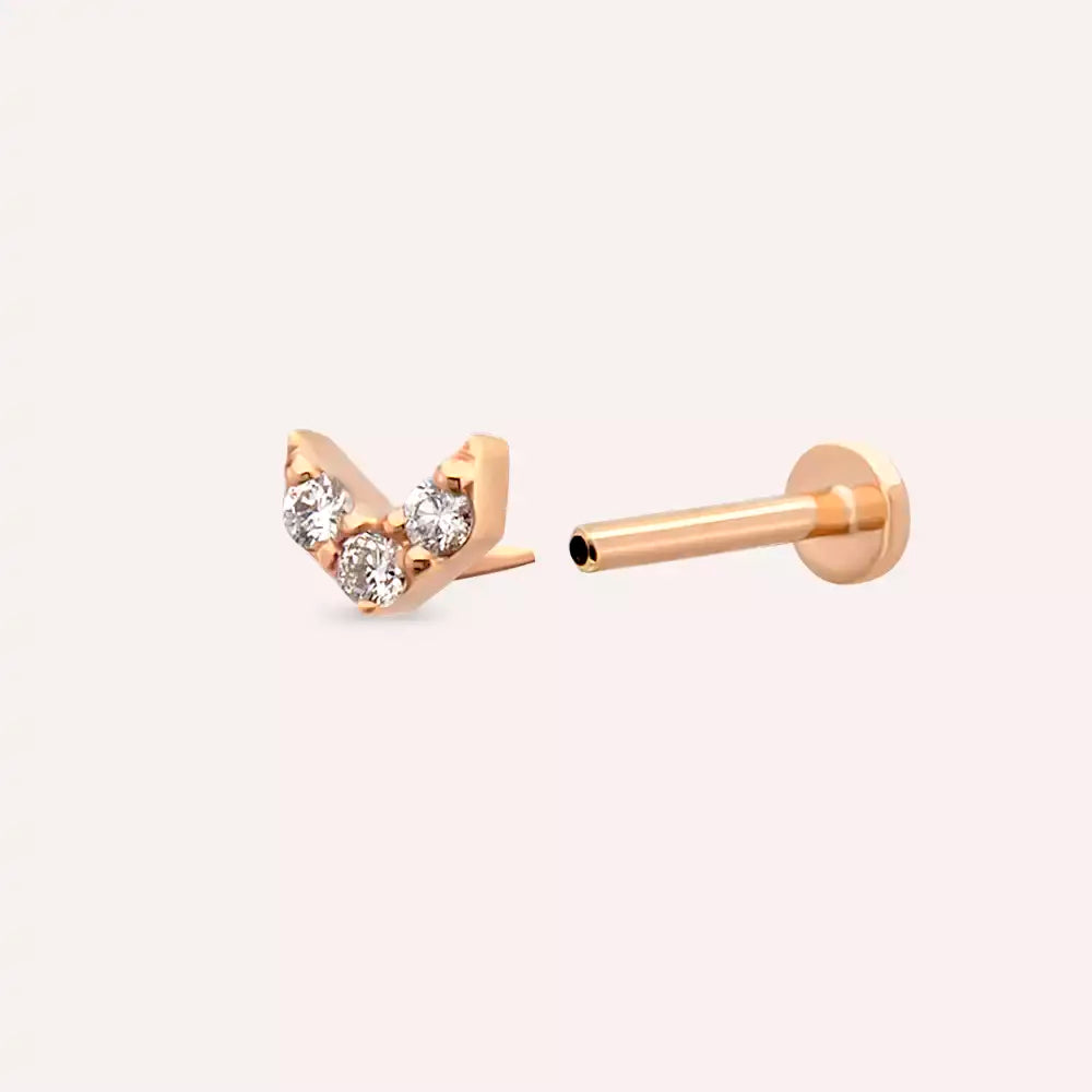 Navi Pırlanta Taşlı Rose Altın Piercing