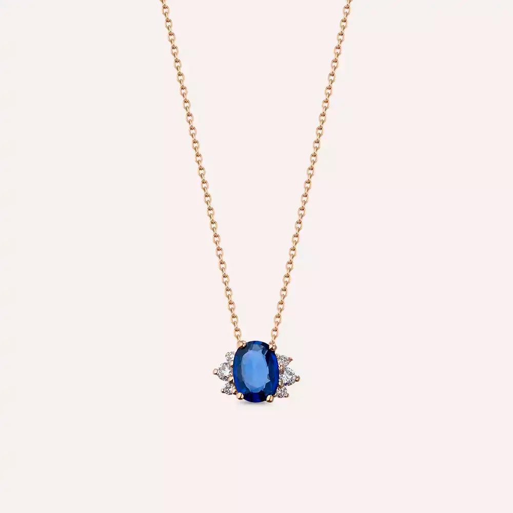 Navy Sapphire and Diamond Rose Gold Necklace