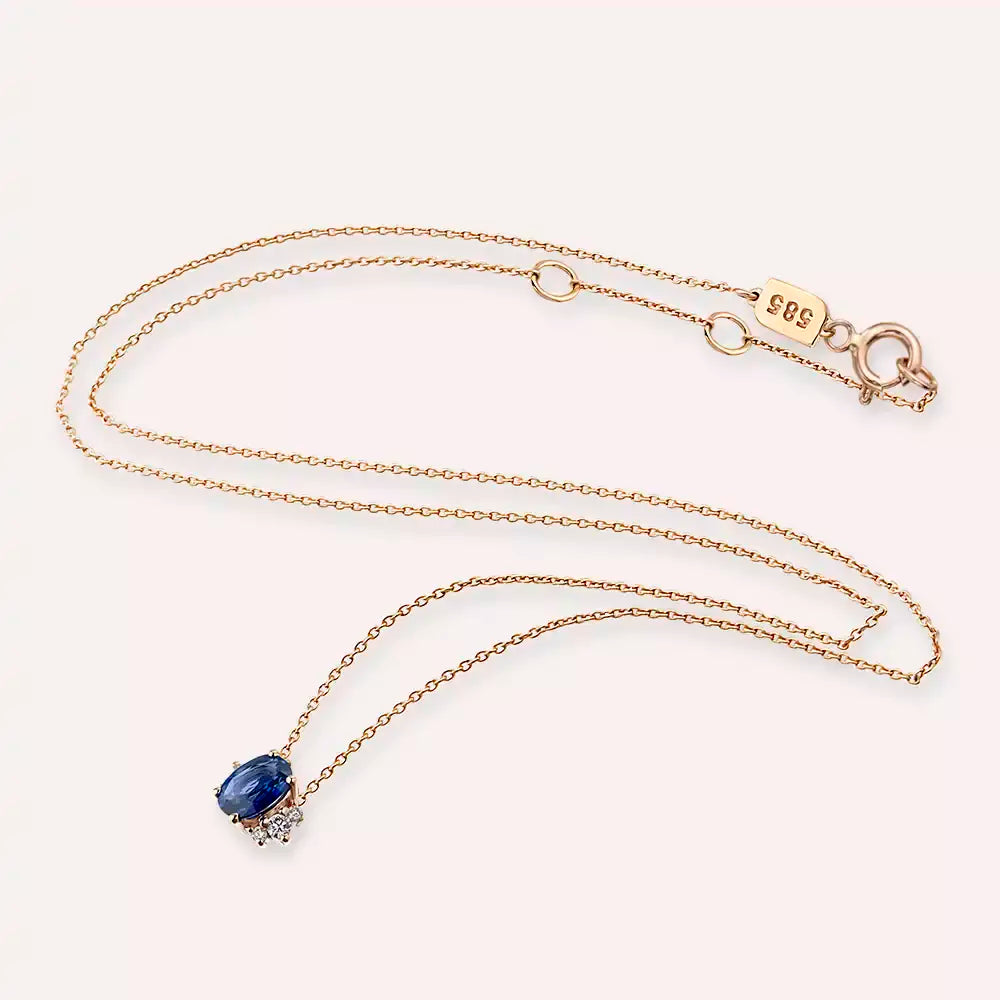 Navy Sapphire and Diamond Rose Gold Necklace