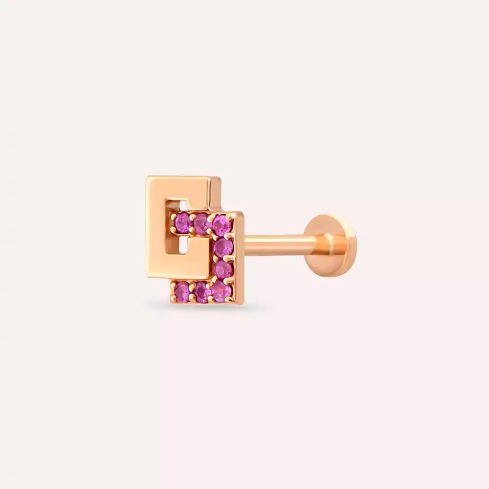 Block Pink Safir Taşlı Rose Altın Piercing