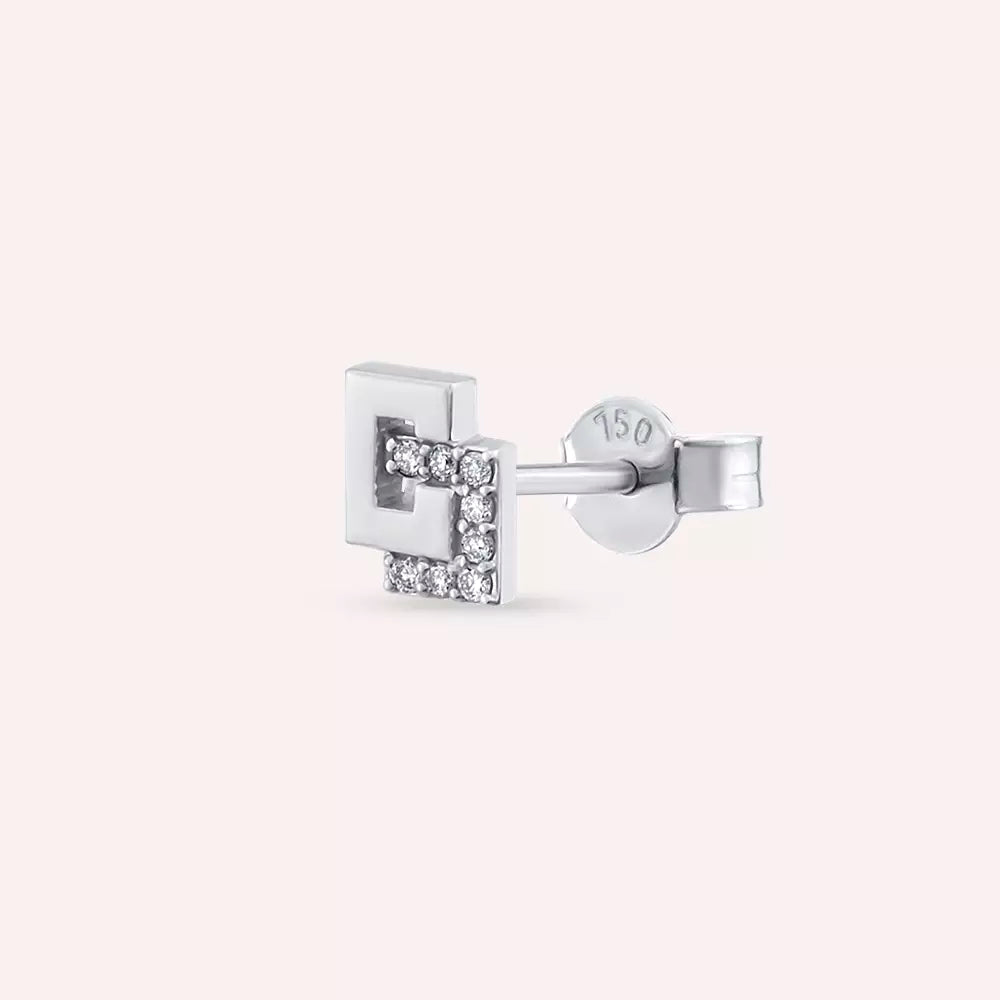 Block Diamond White Gold Single Earring