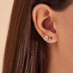 Block Diamond White Gold Single Earring