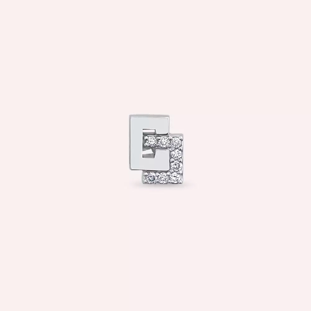 Block Diamond White Gold Single Earring