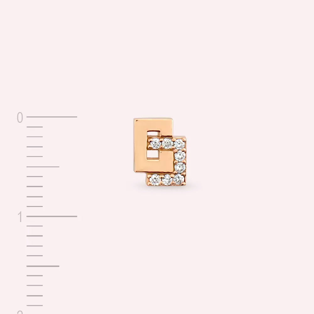 Block Diamond Rose Gold Single Earring