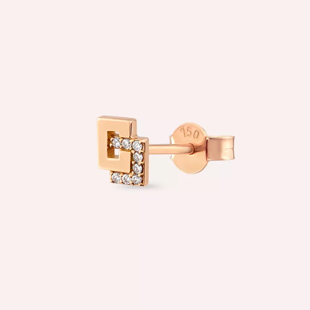 Block Diamond Rose Gold Single Earring