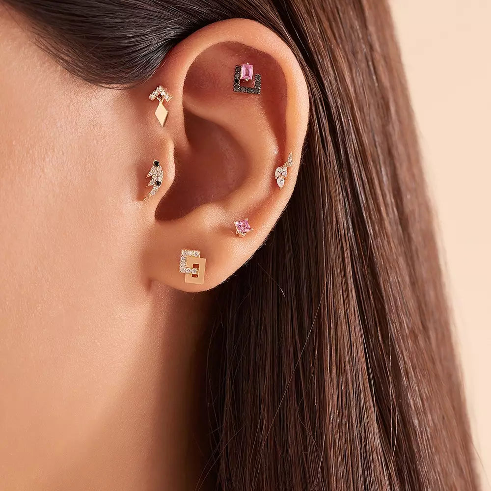 Block Diamond Rose Gold Single Earring