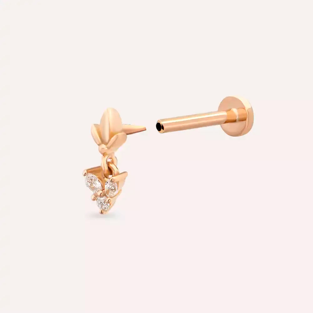 Nira Pırlanta Taşlı Rose Altın Piercing