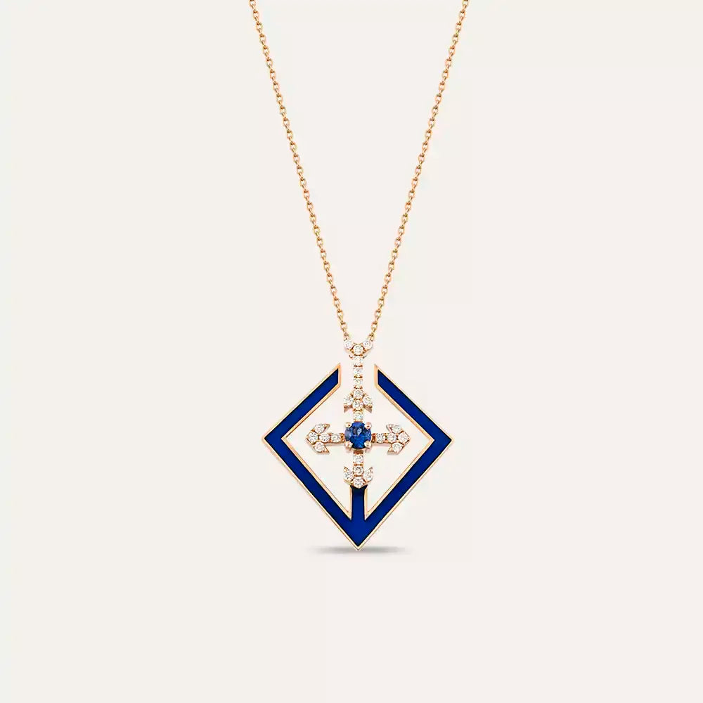 Northernstar Pırlanta ve Safir Taşlı Rose Altın Kolye