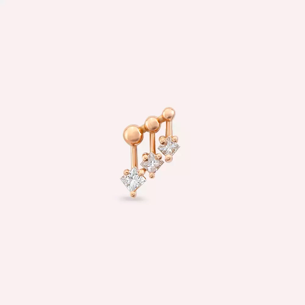 Pulse Princess Cut Diamond Rose Gold Single Earring
