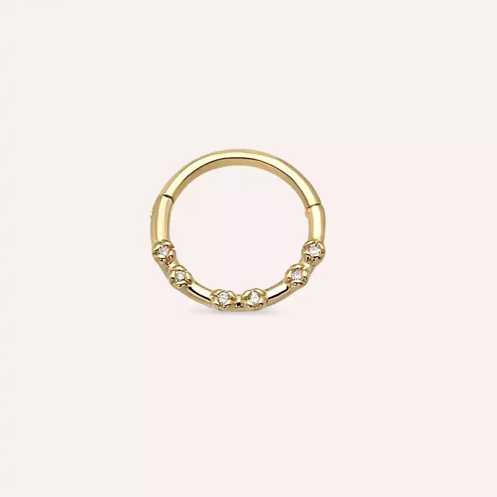 Nyra Pırlanta Taşlı Sarı Altın Halka Piercing
