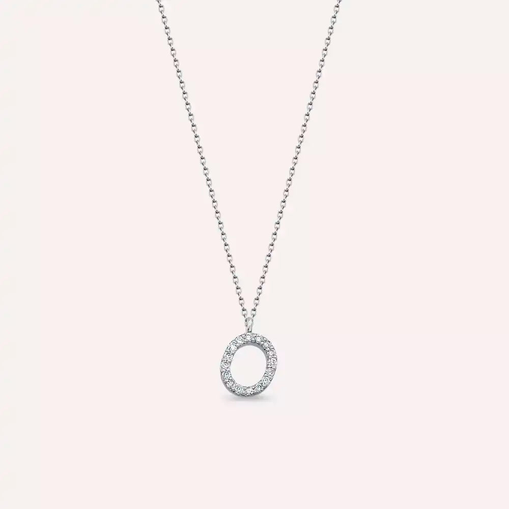 O Harf 0.10 CT Pırlanta Taşlı Beyaz Altın Kolye