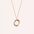 O Harf Brown Pırlanta ve Multicolor Safir Taşlı Rose Altın Kolye