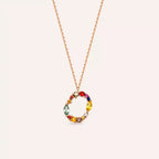O Harf Brown Pırlanta ve Multicolor Safir Taşlı Rose Altın Kolye