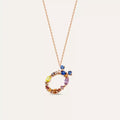 Ö Harf Multicolor Safir ve Brown Pırlanta Taşlı Rose Altın Kolye