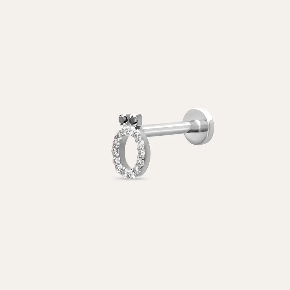 Ö Harf Pırlanta Taşlı Beyaz Altın Piercing