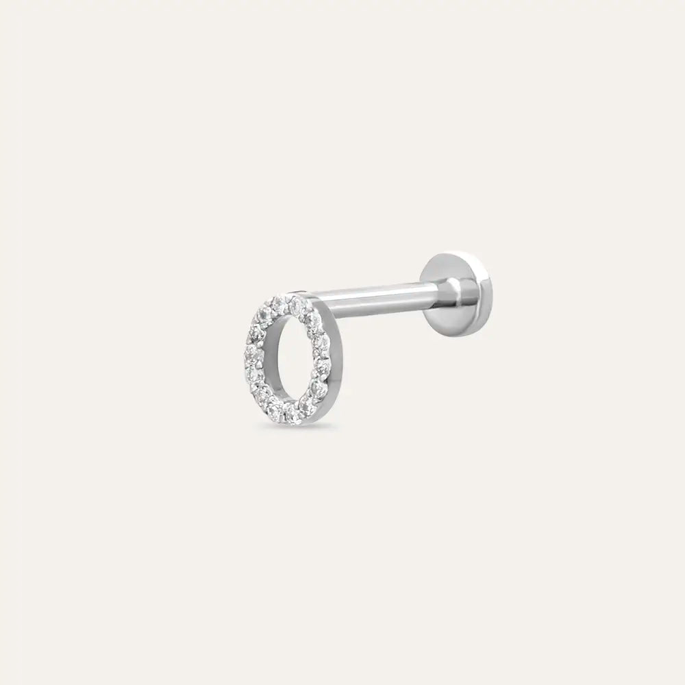 O Harf Pırlanta Taşlı Beyaz Altın Piercing
