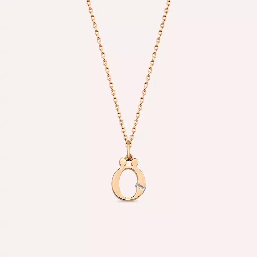 O Letter Diamond Rose Gold Necklace