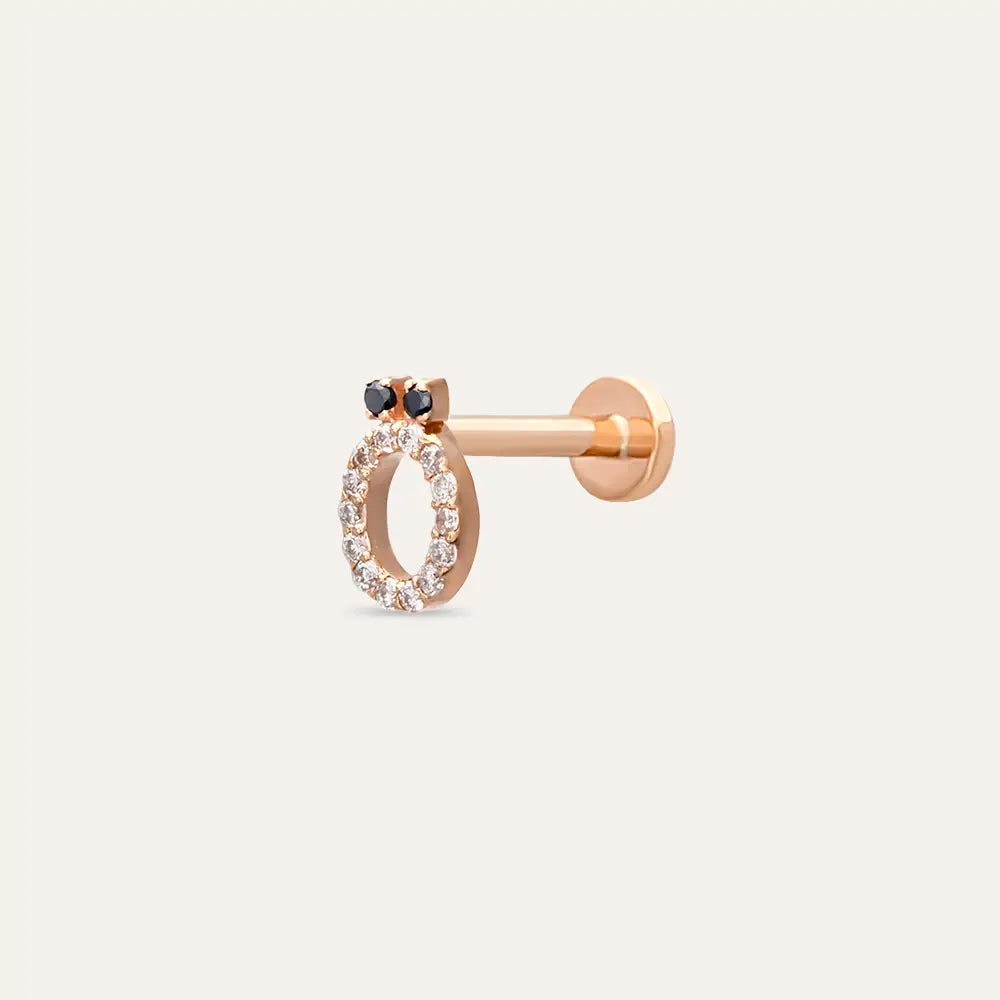 Ö Harf Pırlanta Taşlı Rose Altın Piercing