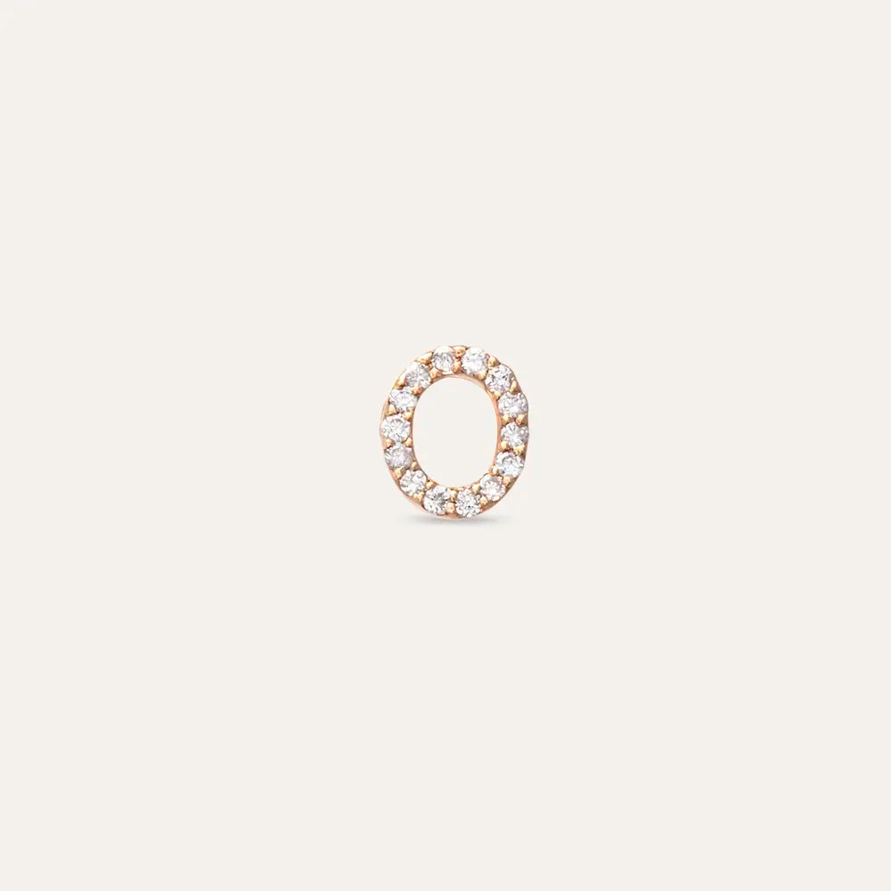 O Harf Pırlanta Taşlı Rose Altın Piercing