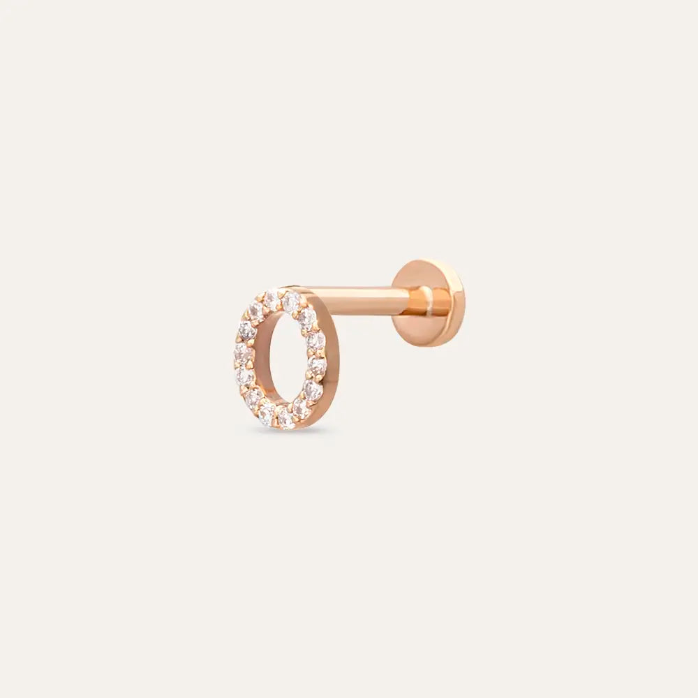 O Harf Pırlanta Taşlı Rose Altın Piercing