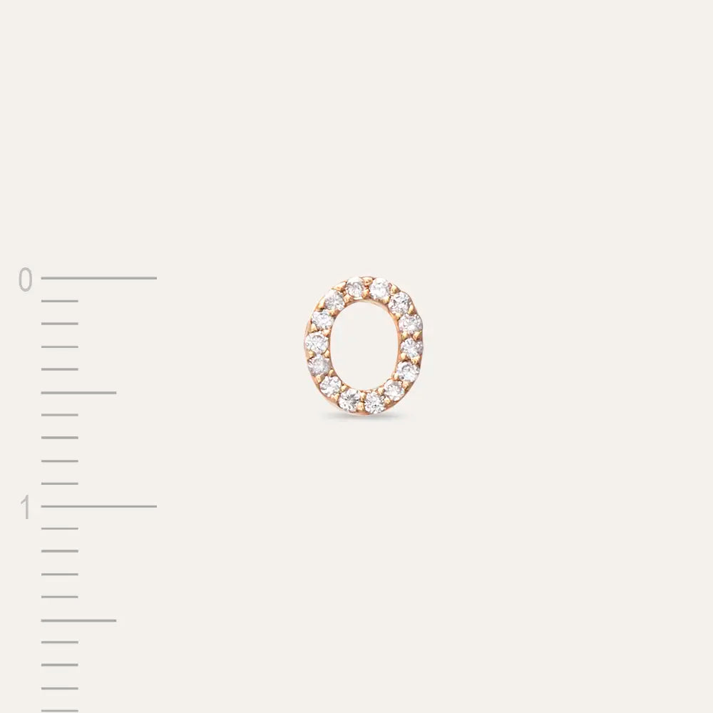 O Harf Pırlanta Taşlı Rose Altın Piercing