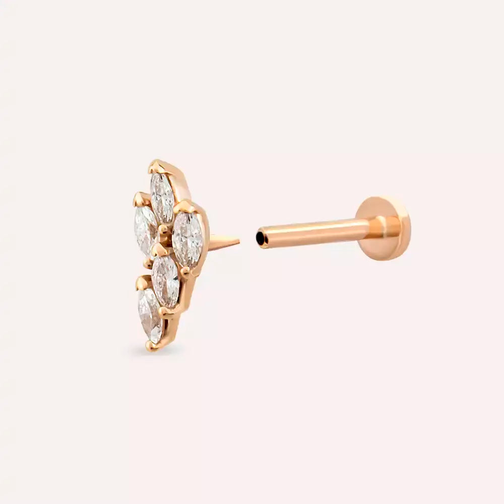 Opal Pırlanta Taşlı Rose Altın Piercing