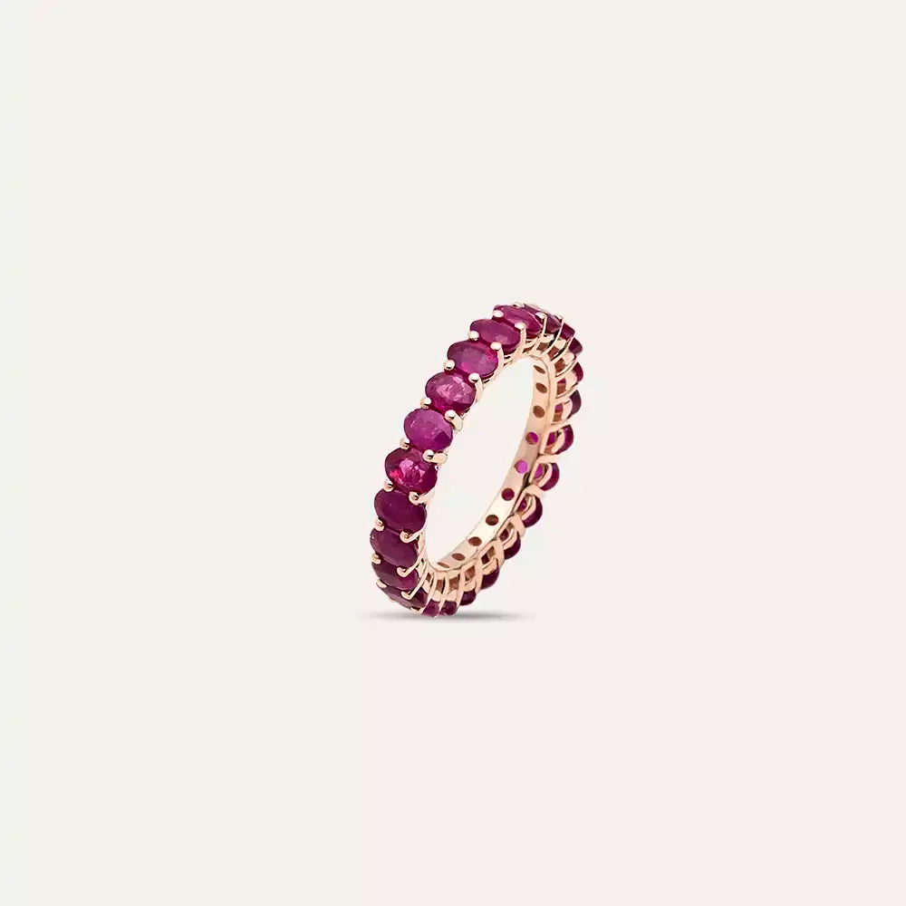 Rose Gold Full Eternity Ring with Oval Cut Ruby Stone