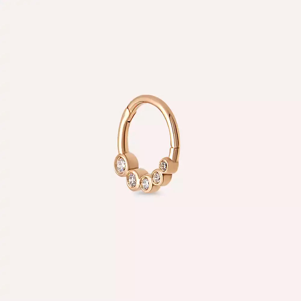 Ovin Pırlanta Taşlı Rose Altın Halka Piercing