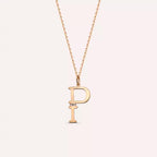 P Harf 0.02 CT Baget Pırlanta Taşlı Rose Altın Kolye