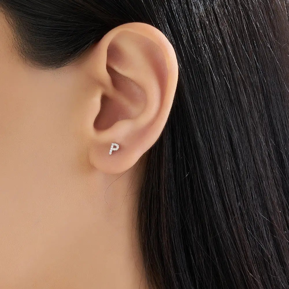 P Letter Diamond White Gold Piercing