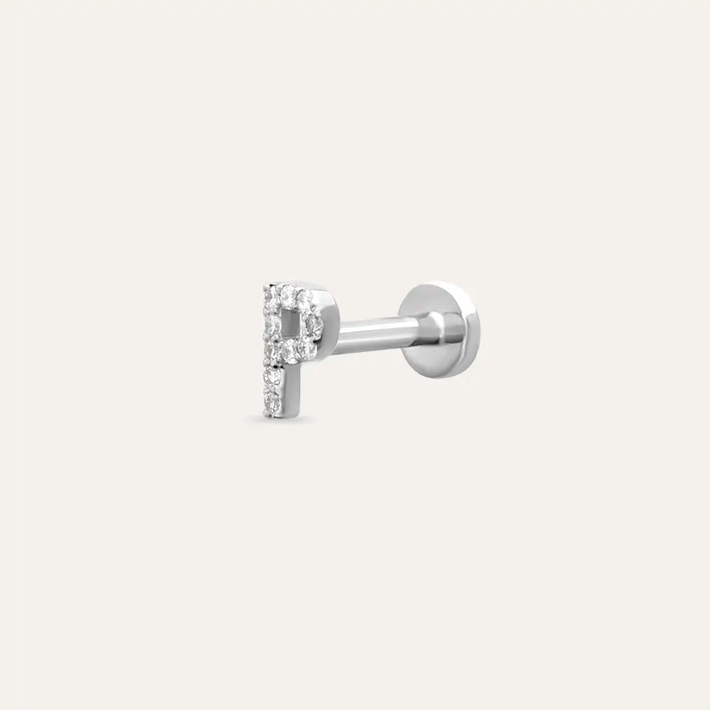 P Letter Diamond White Gold Piercing