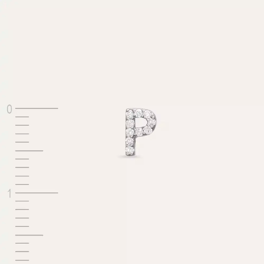 P Letter Diamond White Gold Single Earring