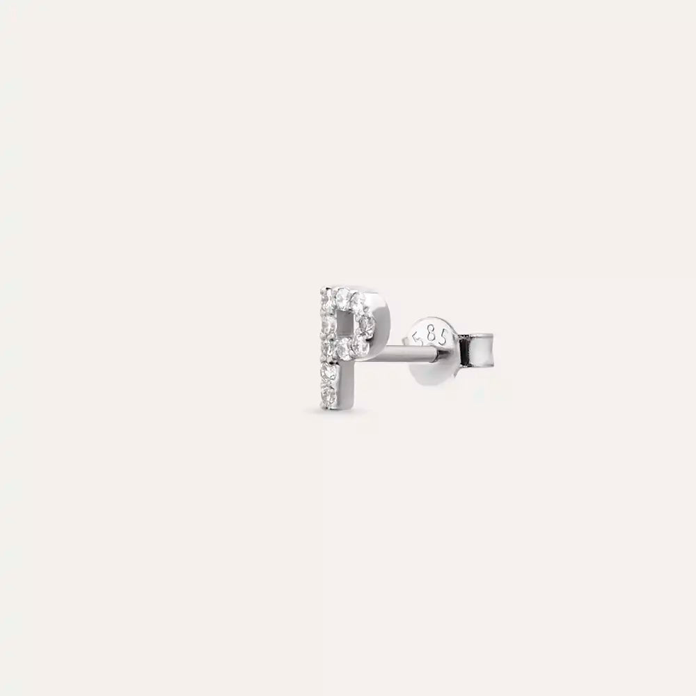 P Letter Diamond White Gold Single Earring