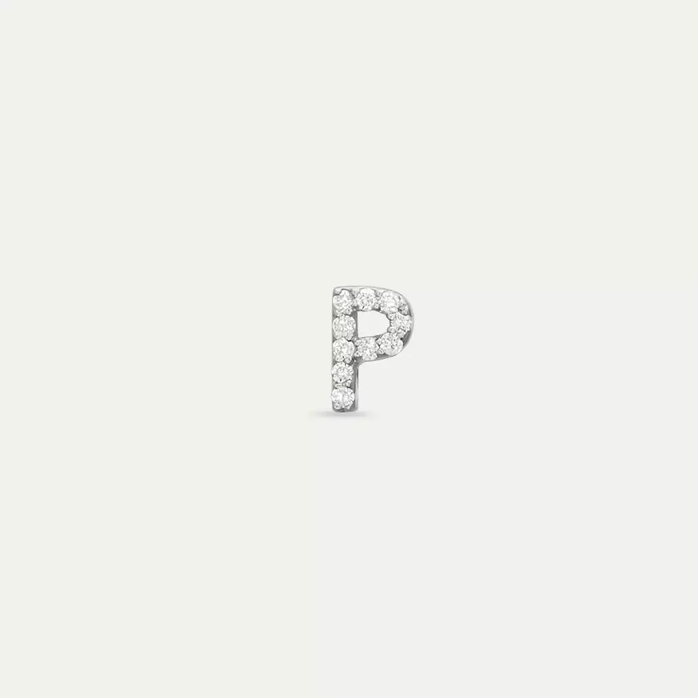 P Letter Diamond White Gold Single Earring