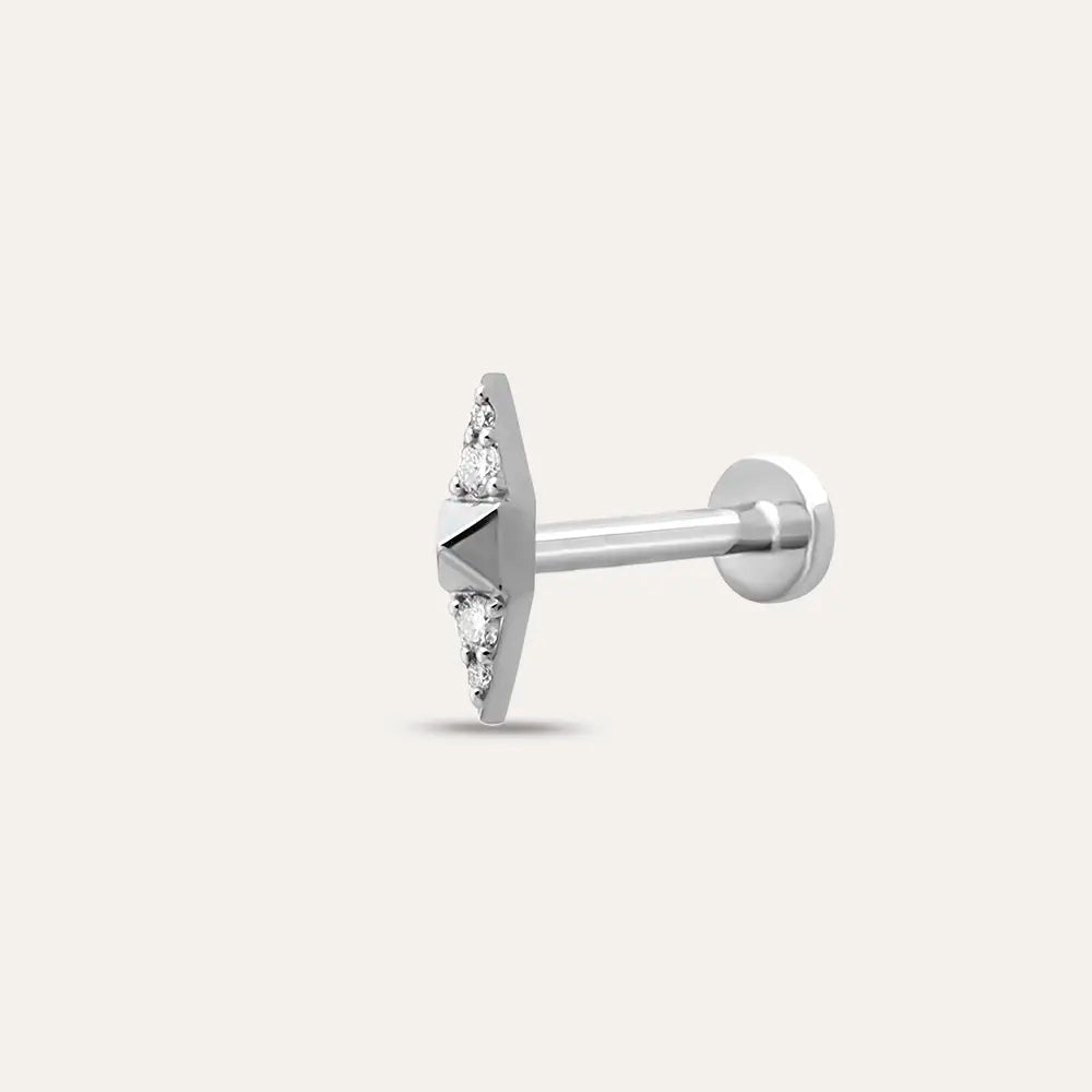 Peak Pırlanta Taşlı Beyaz Altın Piercing
